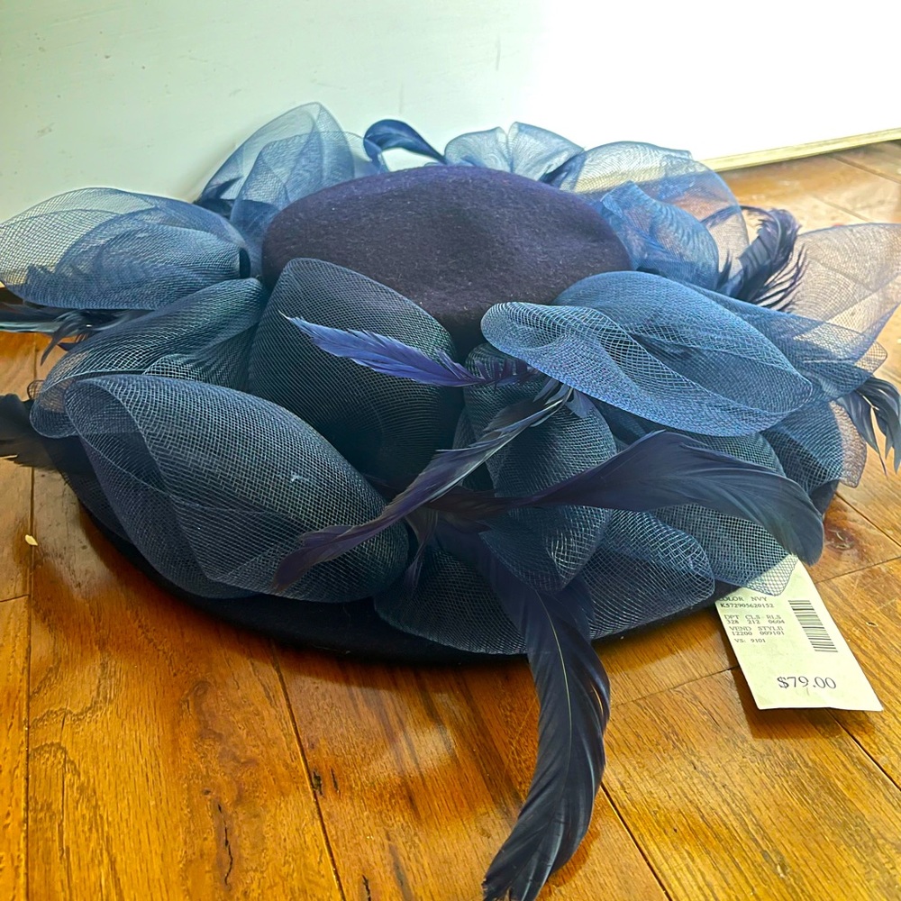 Navy Blue Feathered Hat